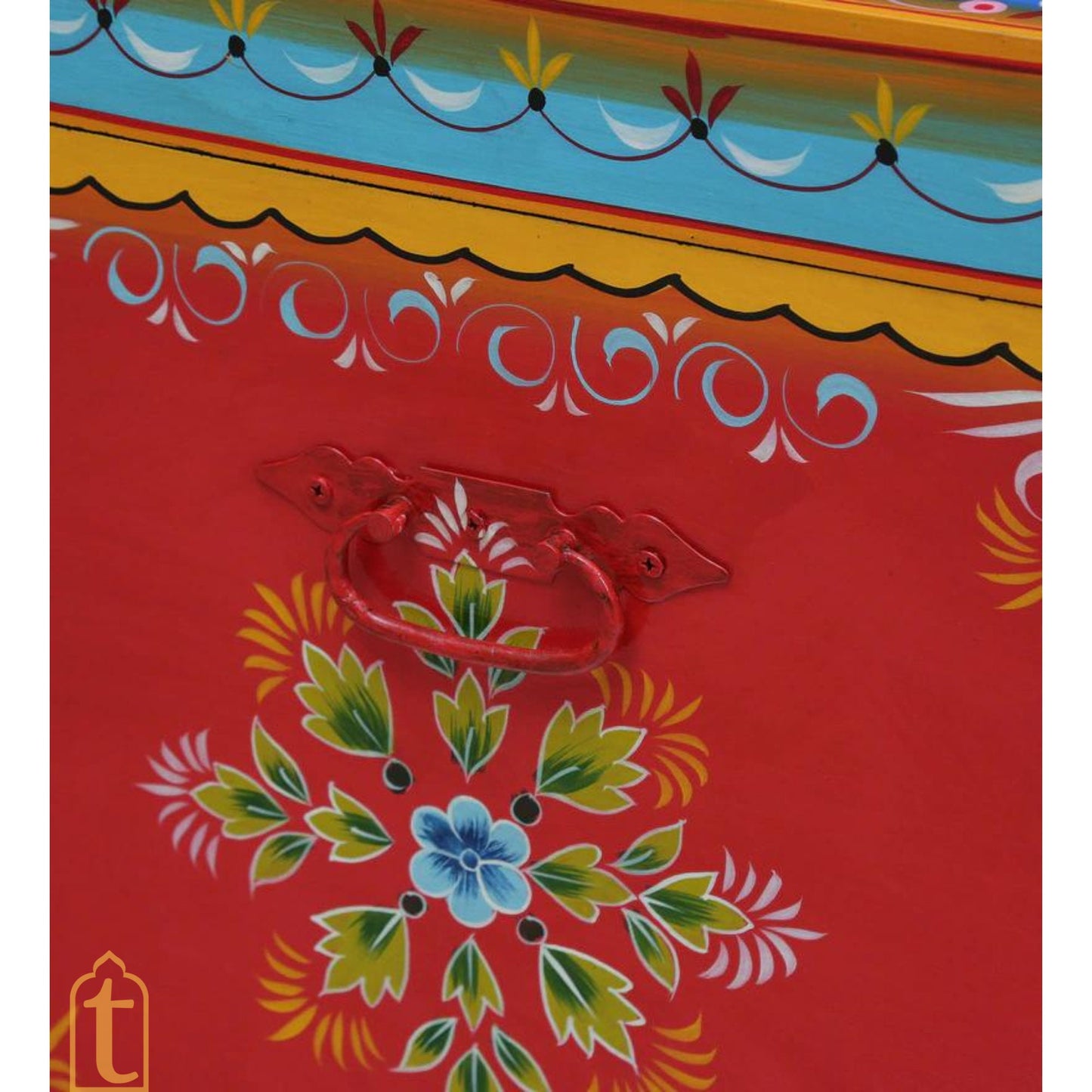 Indian Hand painted Solid Wood Hand-Painted Trunk | wooden storage large Box.