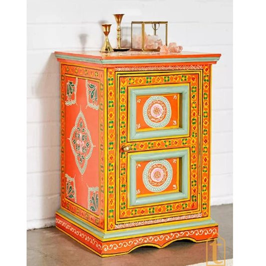 Hand-painted bedside wooden Table in Rajasthani artistry with Uniquely Designed Beautiful/Side Table/Indian Flower Stand Table/Nightstand.