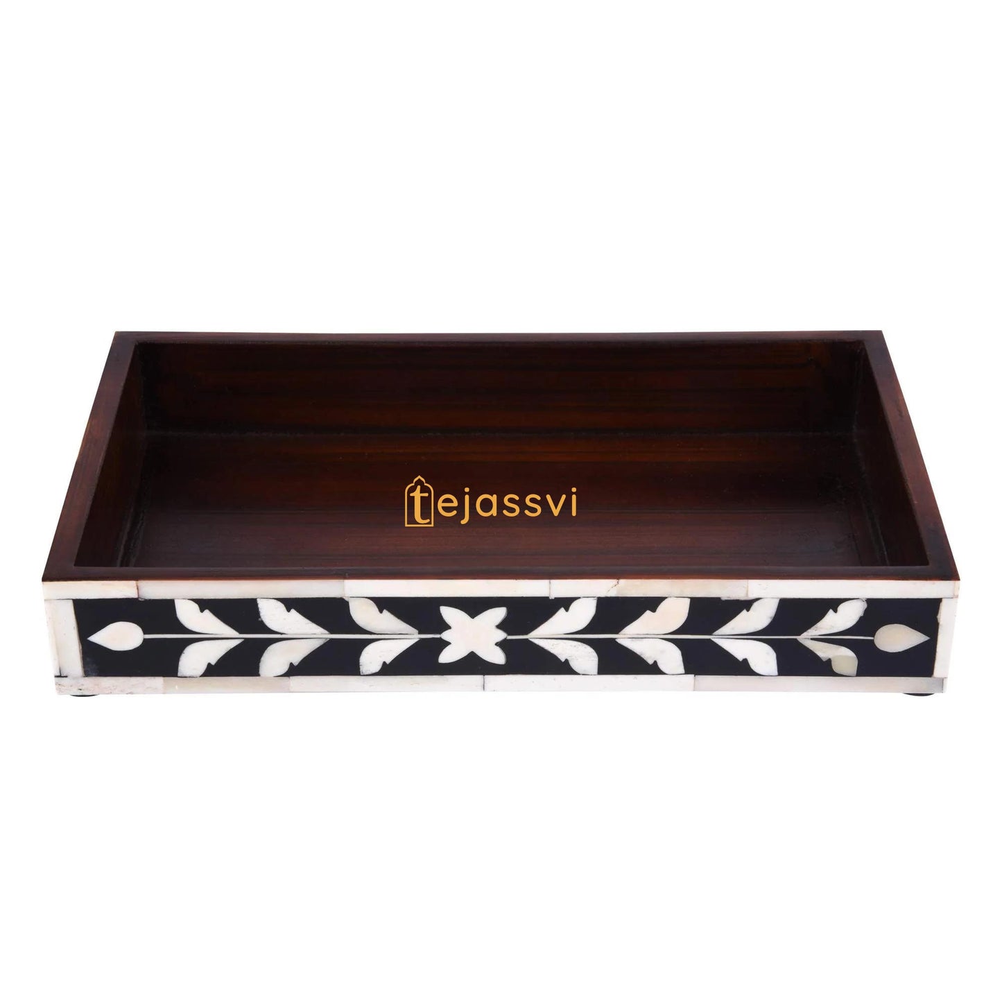 Bathroom Tray Parlour Whist Pattern Black & White 10x6 Inch | Bone Inlay Serving Tray, Bone Inlaid Rectangular Tray , Decorative tray