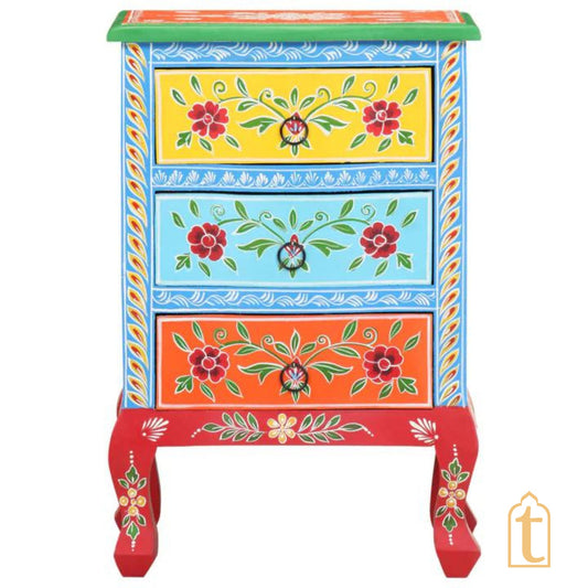 Hand painted Wooden Bedside Table Drawer-Almirah, Bedroom Decorative Night Lamp Stand Table, Beautiful Painted Wooden Cupboard.