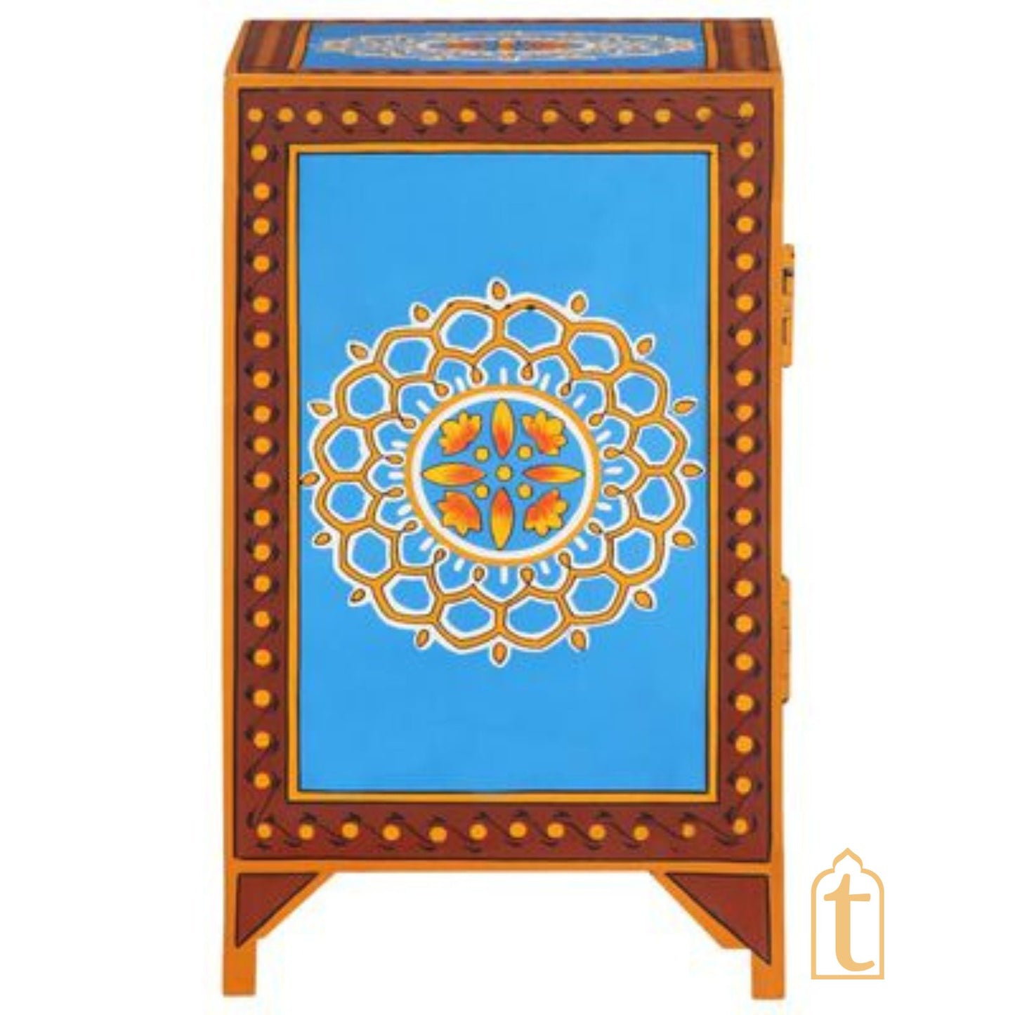 Wooden painted bedside table / bedside cabinet with hand painting/ Bedside cupboard/ Indian painted bedside cabinet/ painted bedside.
