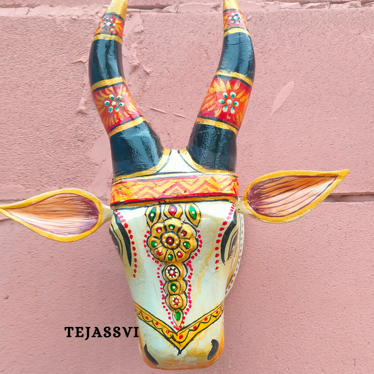 Wooden Carving Bull Head | Bull | Nandi Head Mask Wall Décor. Wall Hanging. Ethnic Indian Art Best Minimalist Gift Idea for Christmas/Diwali