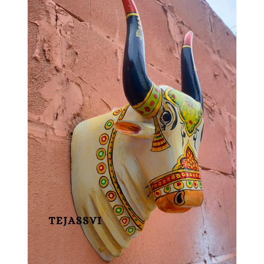 Wooden Carving Bull Head | Bull | Nandi Head Mask Wall Décor. Wall Hanging. Ethnic Indian Art Best Minimalist Gift Idea for Christmas/Diwali