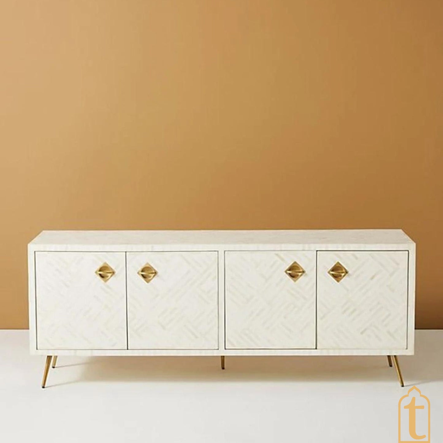 Bone Inlay Optical Design Media Cabinet White/Bone Inlay Optical Design Media Console/Bone Inlay Storage Unit/wooden furniture/bone console.