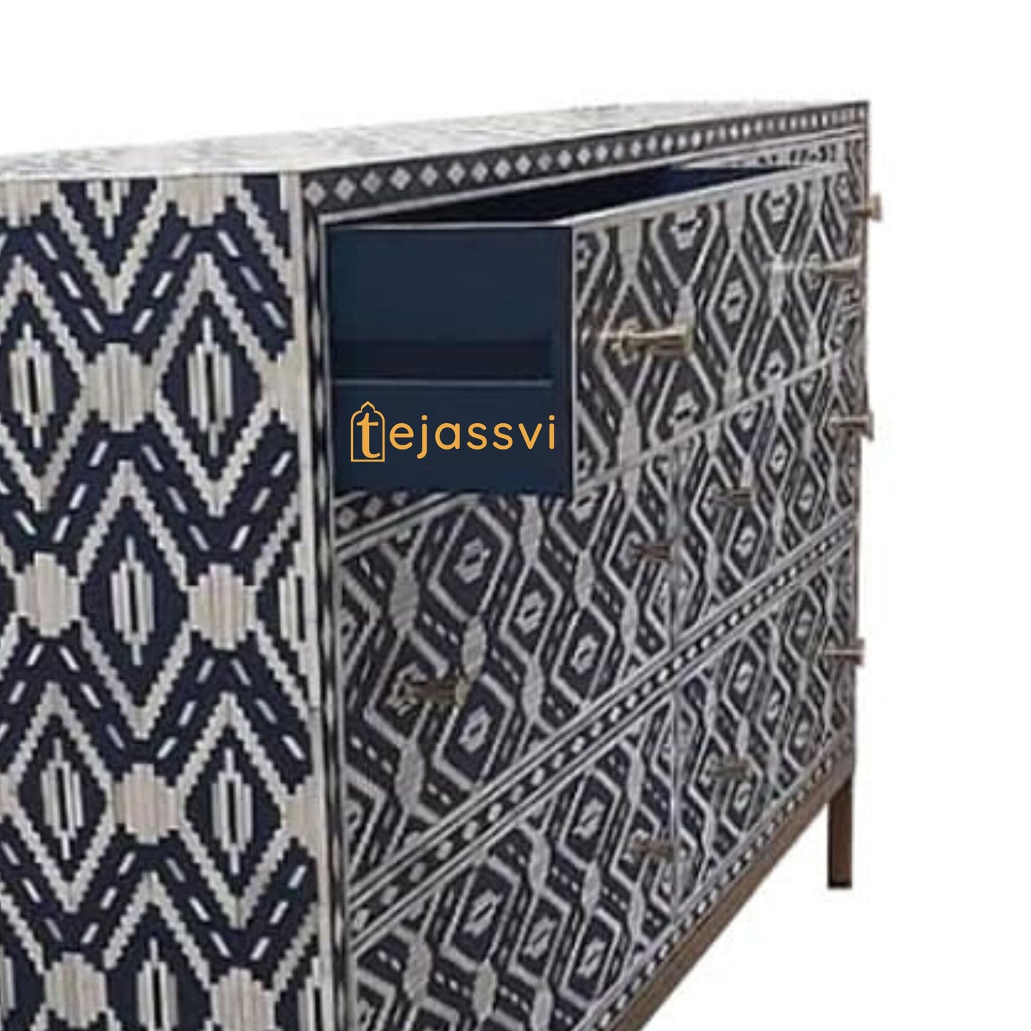 Wooden Dark Blue Bone inlay Diamond pattern 6 chest of drawers/Inlay 6 Drawer Dresser/Bone inlay Floral Pattern 6 Drawers/Chest of Drawers.