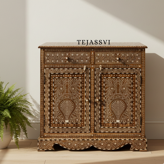 Handmade Wood Bone Inlay Modern Sideboards / Wood Bone Inlay Console | Wood Bone Inlay Cabinet With 2 Drawer & 2 Door Furniture | Wooden Sideboards | Luxury Furniture.