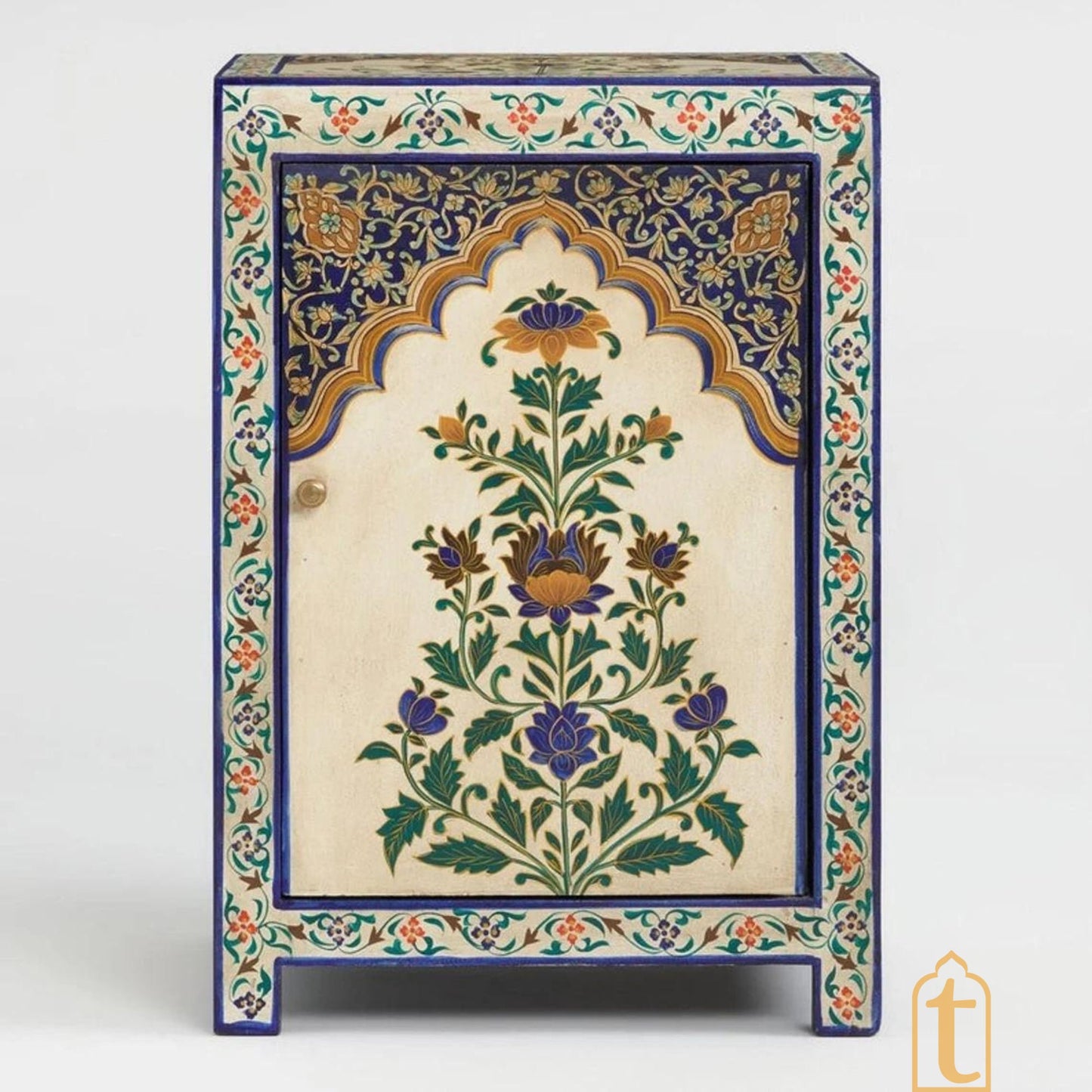 Wood Beautiful Flower Painted Side Storage Cabinet/Wood cabinet wooden furniture Nightstand Bedside Storage Living Room Furniture Decor.