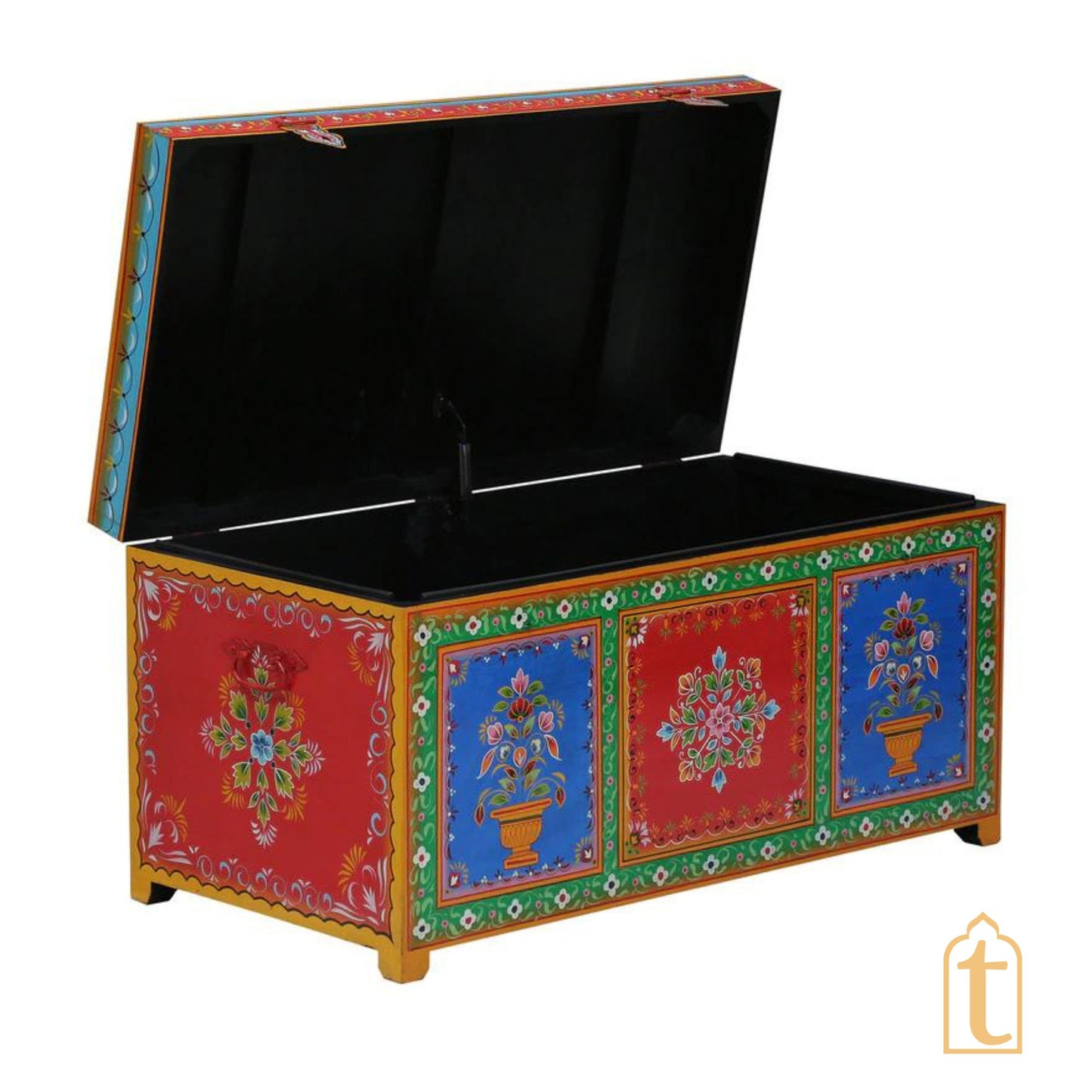 Indian Hand painted Solid Wood Hand-Painted Trunk | wooden storage large Box.