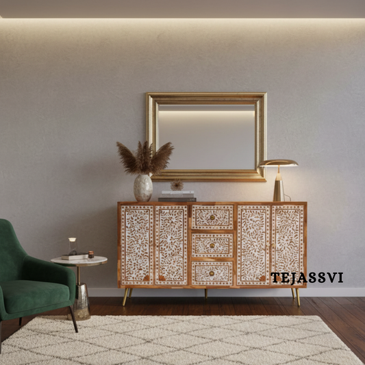 Handmade Wood Inlay Sideboards / Wood Inlay Console / Wood Inlay Chest of Drawer / Luxury Furniture / Wood Inlay Cabinet with Door & Drawer .