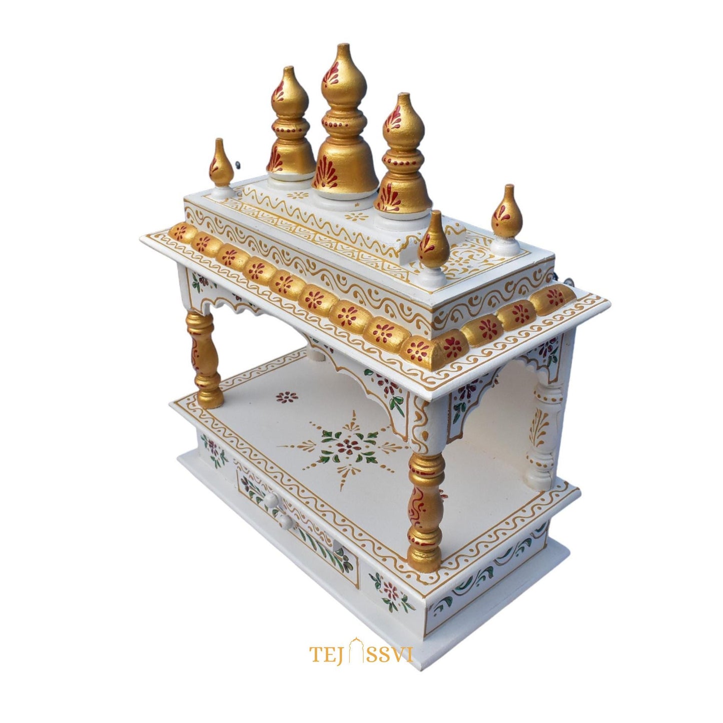 Wooden Open Temple Pooja Mandir | Beautiful Wall Hanging Small Wooden Temple for Home | Wooden Prayer Room Alter Shrine Handmade Pooja Ghar