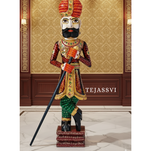 Wooden Hand-Painted Chowkidar / Hand-Painted Rajasthani Wooden Statues /Decorative Painting Chowkidar / Home and Hotel door Chowkidar / Decorative Chowkidar.