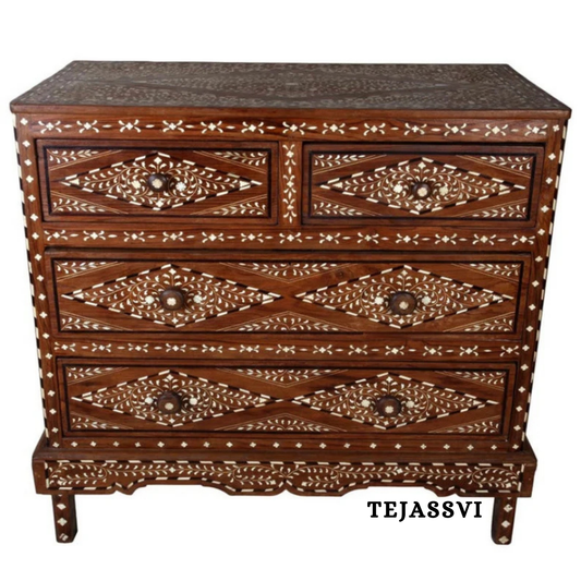 Handmade Wood Bone Inlay Modern Sideboards / Wood Bone Inlay Console | Wood Bone Inlay Cabinet With 4 Drawer Furniture | Wooden Chest of Drawer | Luxury Furniture.