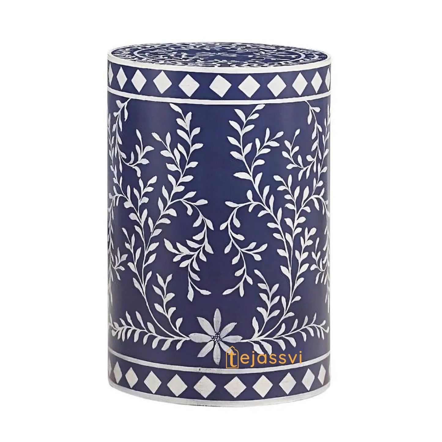 Bone Inlay Handmade Modern Cylindrical Design Side Table | Bone Inlay Stool | Bone Inlay Antique sofa side Table/MOP Modern Luxury Furniture