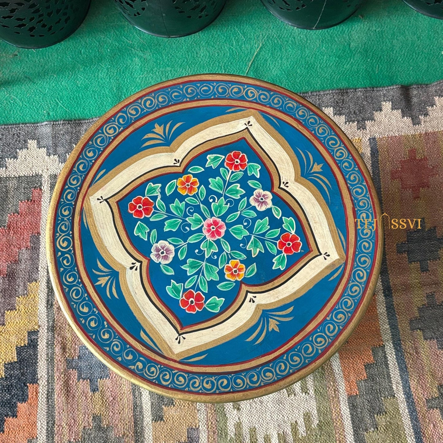 Hand-Painted Blue Wooden Table - Colorful Side Table, Unique Wood Coffee and Tea Table/wooden table | hand painted |living room | side table