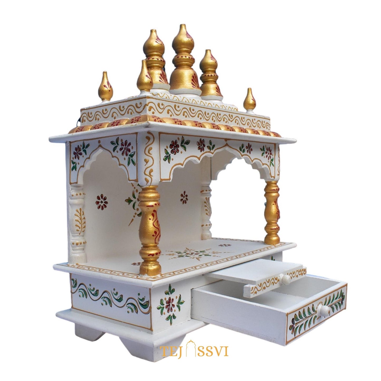 Wooden Open Temple Pooja Mandir | Beautiful Wall Hanging Small Wooden Temple for Home | Wooden Prayer Room Alter Shrine Handmade Pooja Ghar