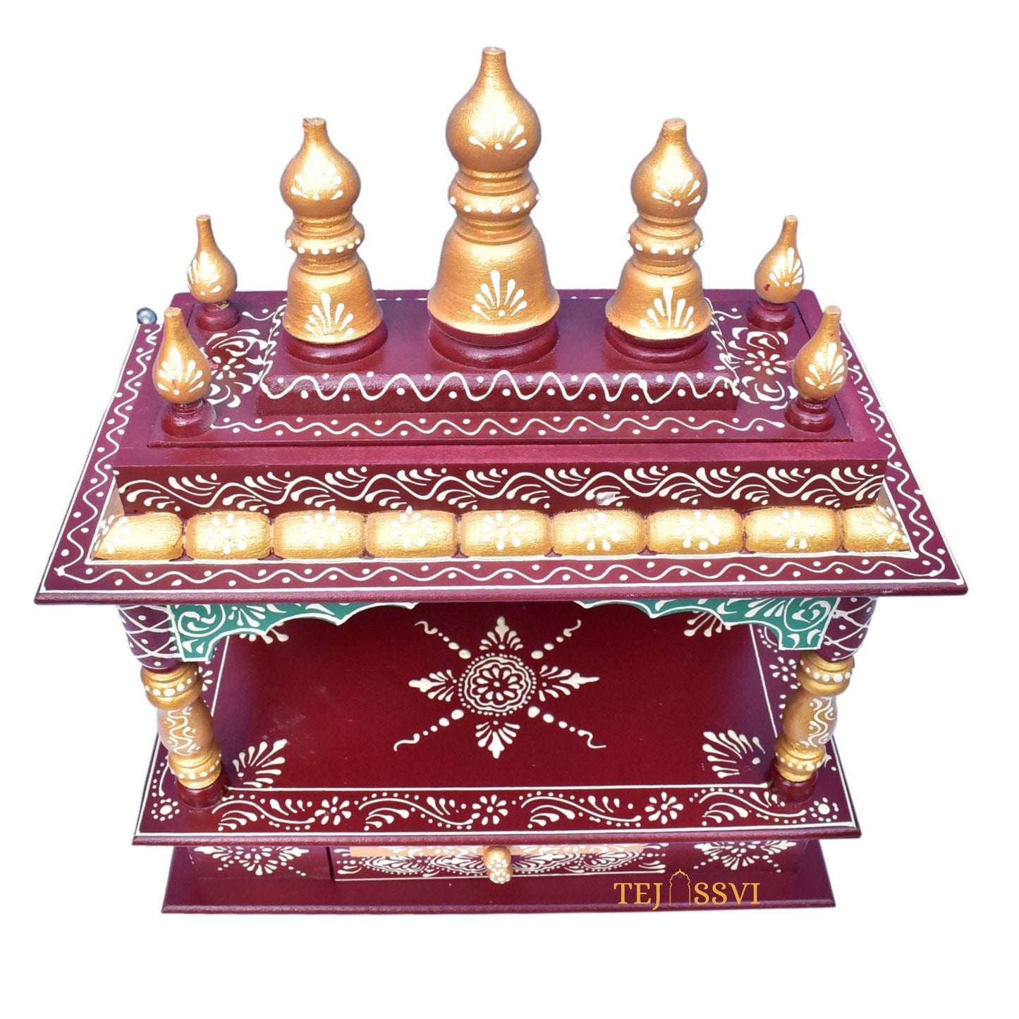 Brown Wooden Open Temple Pooja Mandir | Beautiful Wall Hanging Small Wooden Temple for Home | Wooden Prayer Room, Alter, Shrine, Pooja Ghar