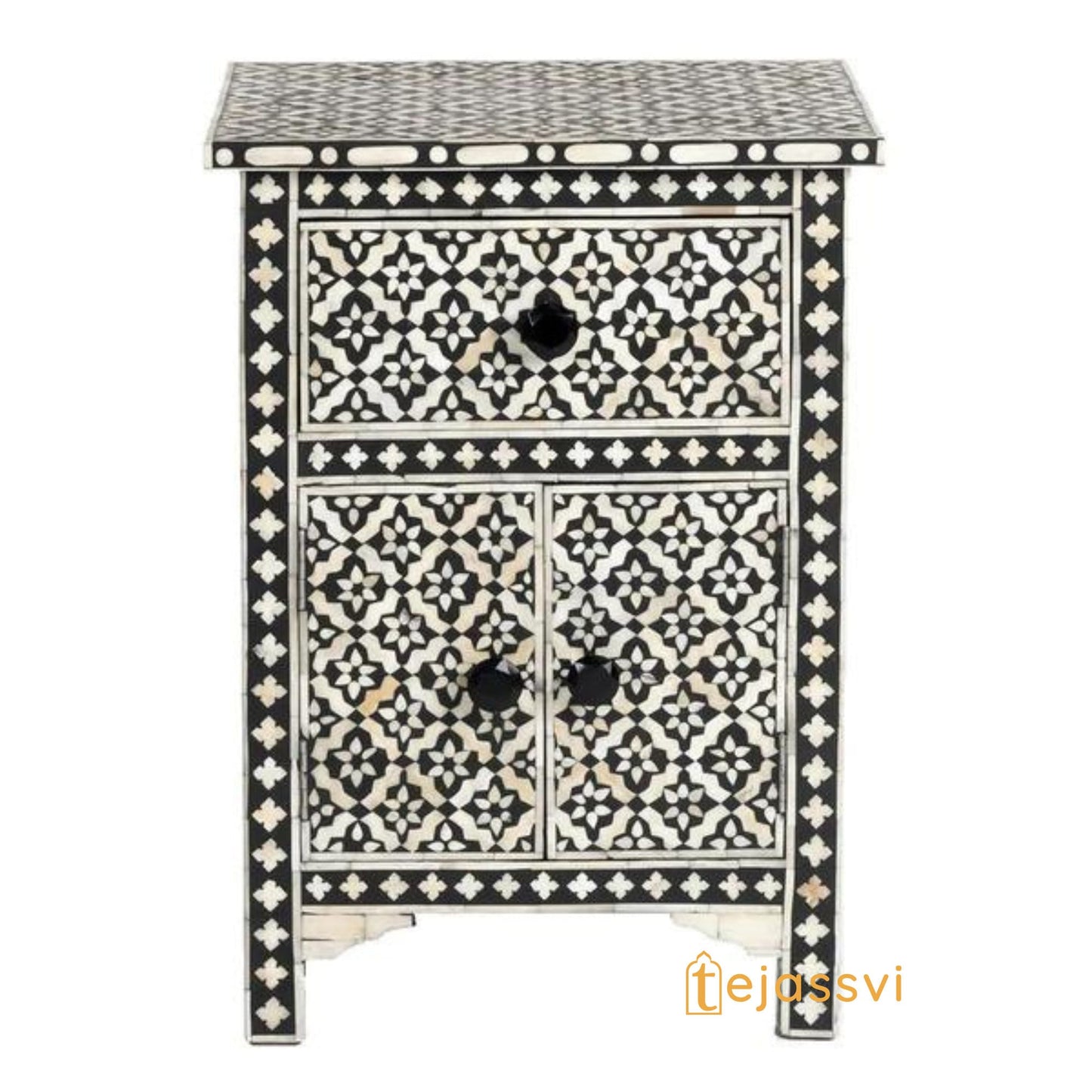 Wooden Bone Inlay Arctic Bedside 1 Drawer 2 Door Nightstand /Side Table /Nightstand 2 Drawer Bone Inlay. small console/cabinet/nightstand.