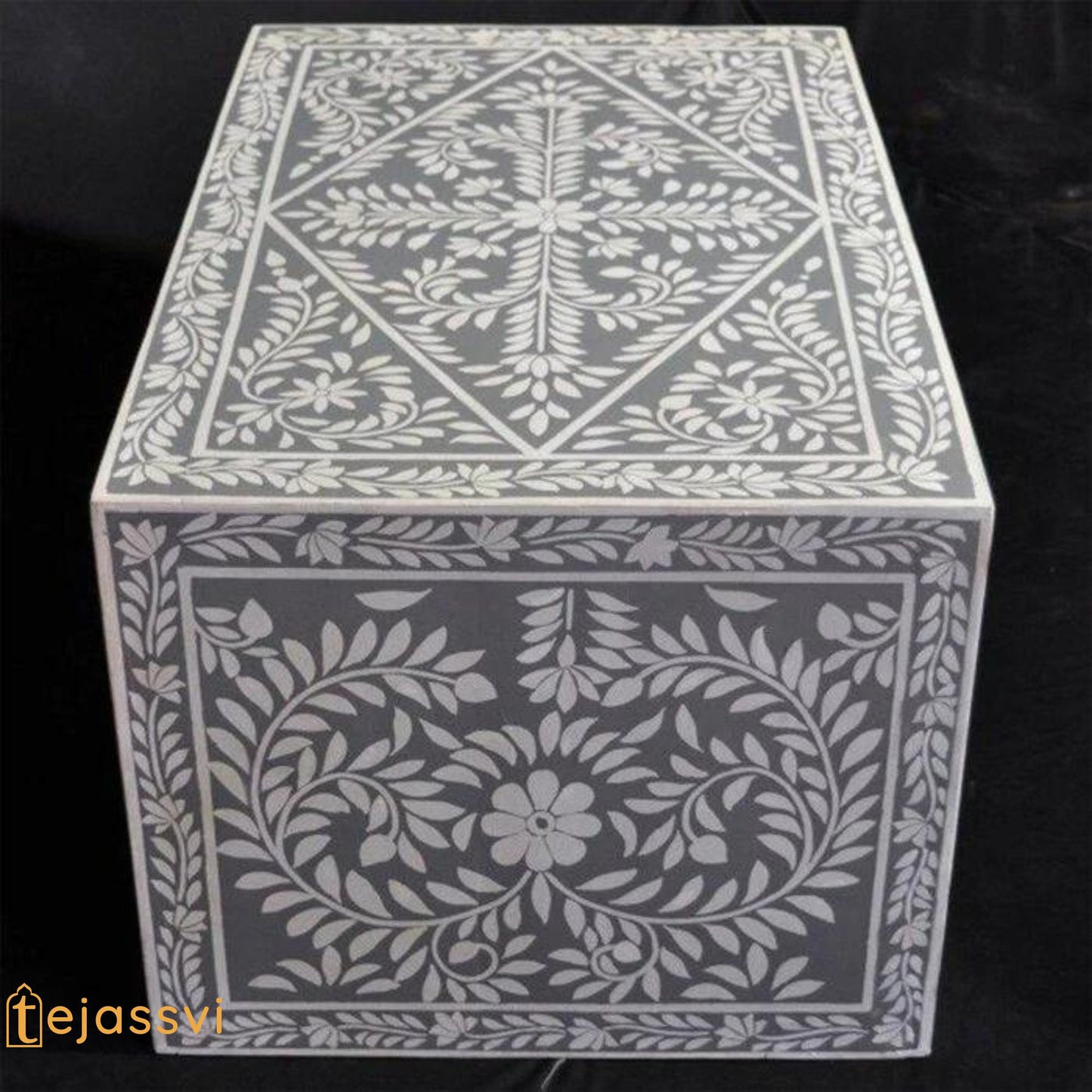 Bone Inlay Floral Pattern Coffee Table in Grey Color | Handmade Center Table | Rectangle shape coffee table, Modern Luxury furniture