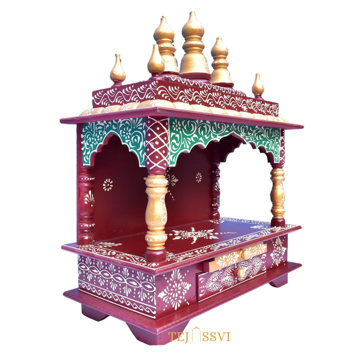 Brown Wooden Open Temple Pooja Mandir | Beautiful Wall Hanging Small Wooden Temple for Home | Wooden Prayer Room, Alter, Shrine, Pooja Ghar