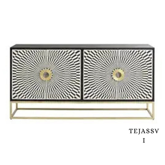 Bone Inlay Sideboard / Wooden Bone inlay 4 Door Dresser / Bone Inlay TV Unit / Bone inlay Buffet / Large Dresser / Storage Unit.