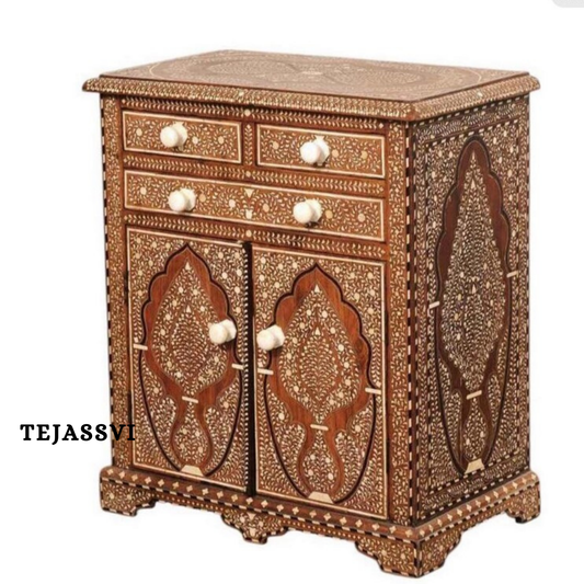 Handmade Wood Bone Inlay Modern Sideboards / Wood Bone Inlay Console | Wood Bone Inlay Cabinet With 4 Drawer & 2 Door Furniture | Wooden Sideboards | Luxury Furniture.