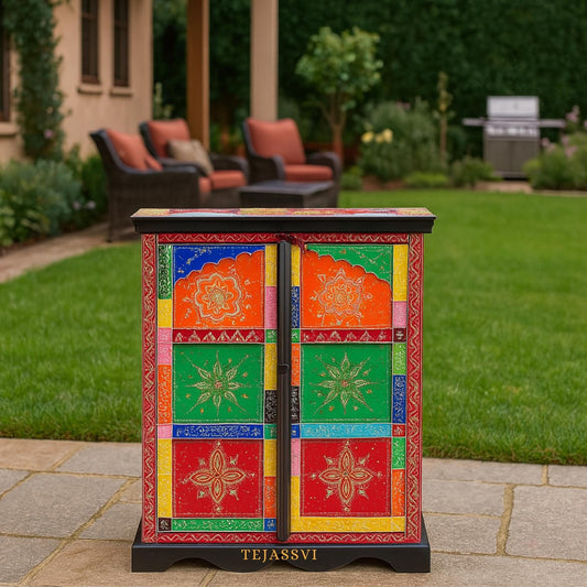 Wooden Indian Beatifull Hand Painting Side Board,Handmade Furniture,Side Table,Indian Handicrafts Decor,Home Cupboard,Stroage Cabinet.