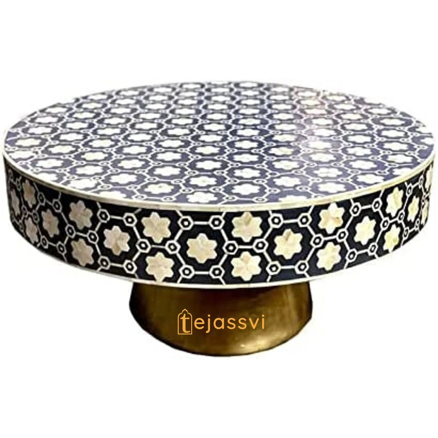 Wooden Floral Design Coffee Table/Center Table/Bone Inlay Round Coffee Table/Wooden Coffee Table, Bone Inlay Cocktail Table/MOP Inlay Table.