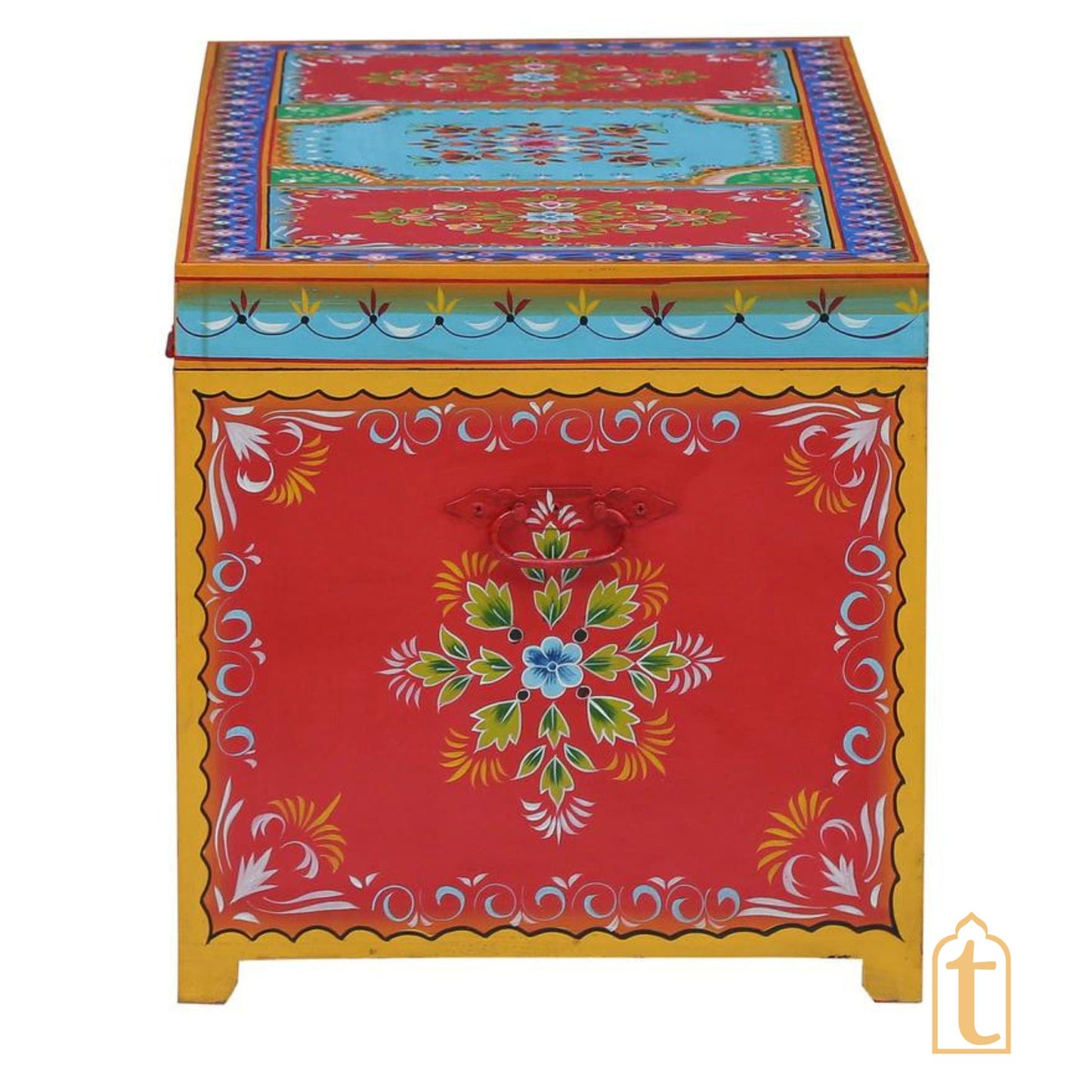 Indian Hand painted Solid Wood Hand-Painted Trunk | wooden storage large Box.