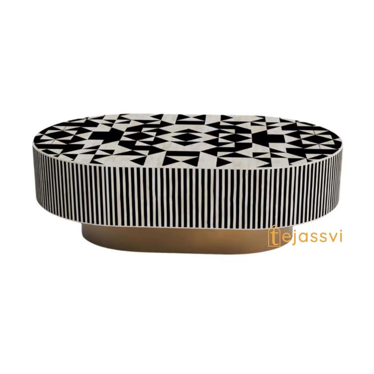 OvalShape Wooden Coffee Table/Mother of Pearl/Bone Inlay Centre Table/MOP Inlay Furniture Cocktail Table/Modern Luxury Furniture/CoffeeTable
