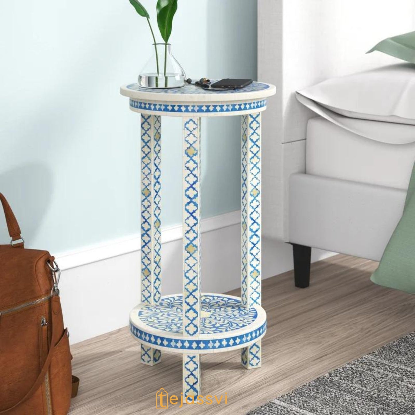 Bone Inlay End Table | Bone inlay stool | Bone Inlay Antique Sofa Side Table/Modern Luxury Furniture Bed Side/home decor/wooden nightstand.