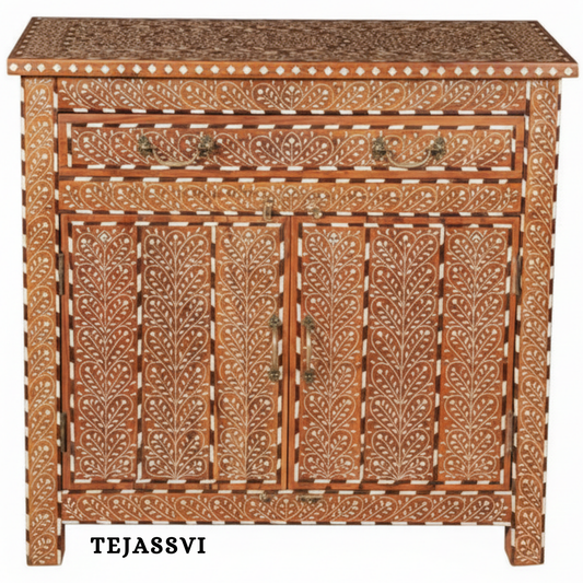 Handmade Wood Bone Inlay Modern Sideboards / Wood Bone Inlay Console | Wood Bone Inlay Cabinet With 2 Drawer & 2 Door Furniture | Wooden Sideboards | Luxury Furniture.