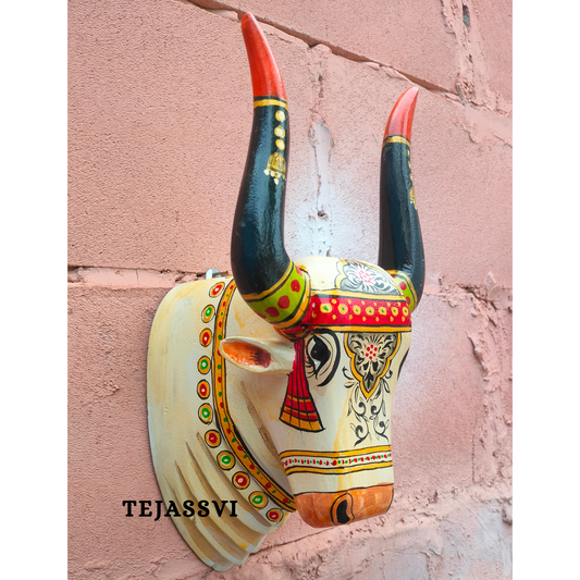 Wooden Carving Bull Head | Bull | Nandi Head Mask Wall Décor. Wall Hanging. Ethnic Indian Art Best Minimalist Gift Idea for Christmas/Diwali