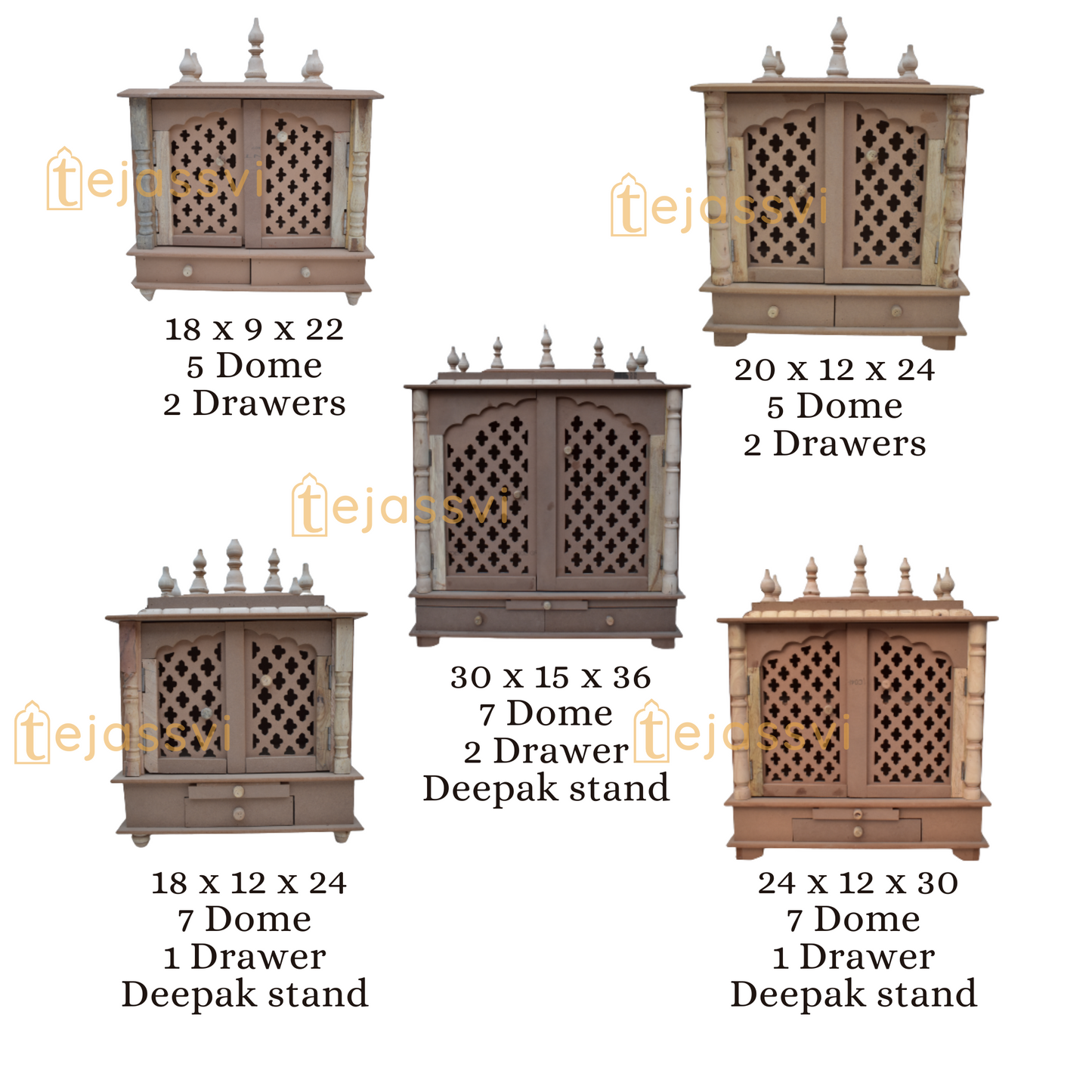 Wooden Home Temple with Door | Large Wall Mounted Pooja Mandir | Handmade Brown Prayer Shrine for Worship