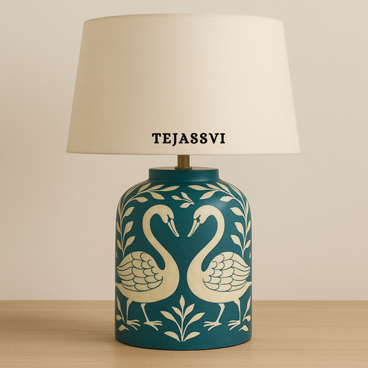 Wooden Bone Inlay Floral and swan Pattern Lamp for Bedroom / Bone Inlay Bed Room Lamp / Bedroom Décor Lamp / Handmade Inlay Table Lamp Home Decor Accent Light