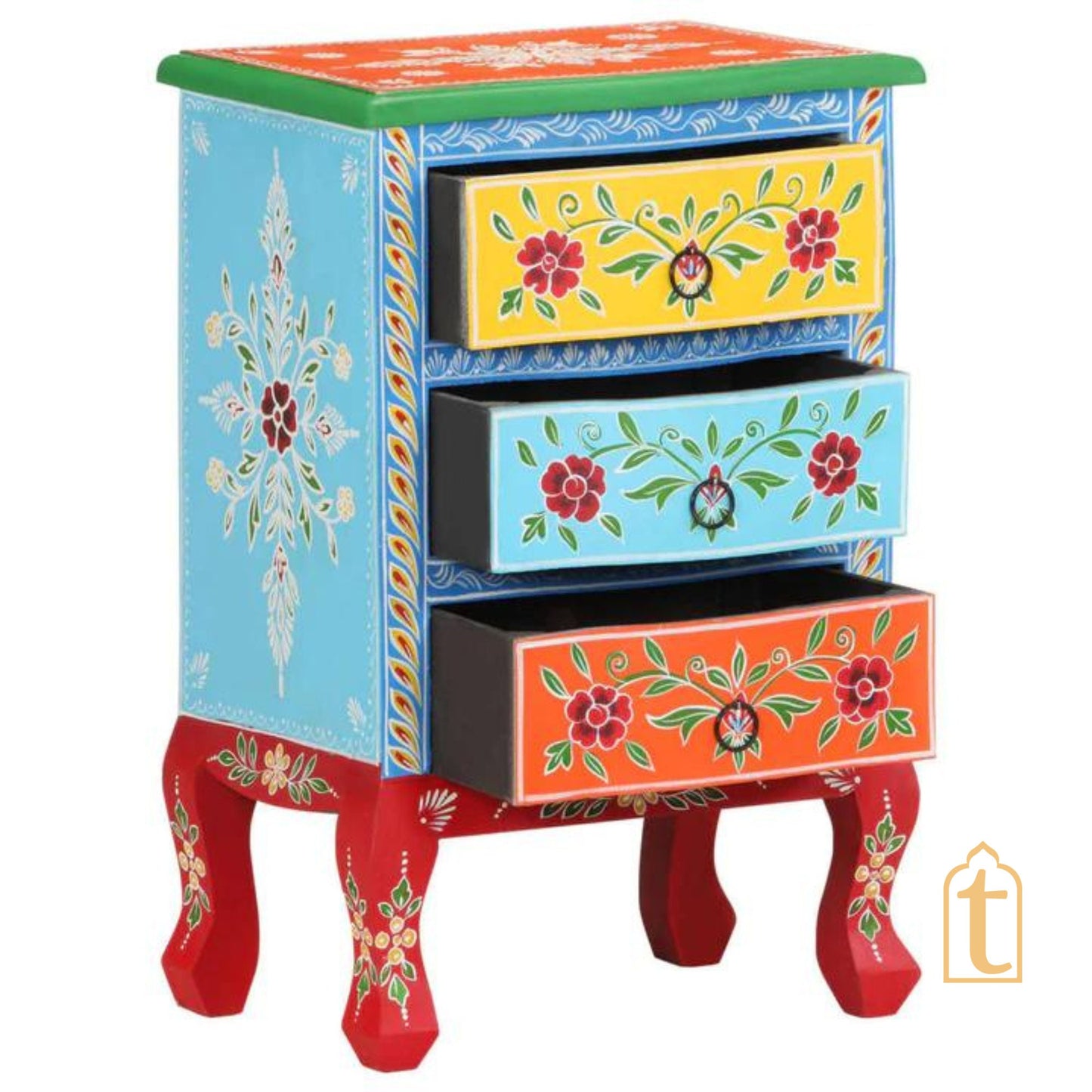 Hand painted Wooden Bedside Table Drawer-Almirah, Bedroom Decorative Night Lamp Stand Table, Beautiful Painted Wooden Cupboard.