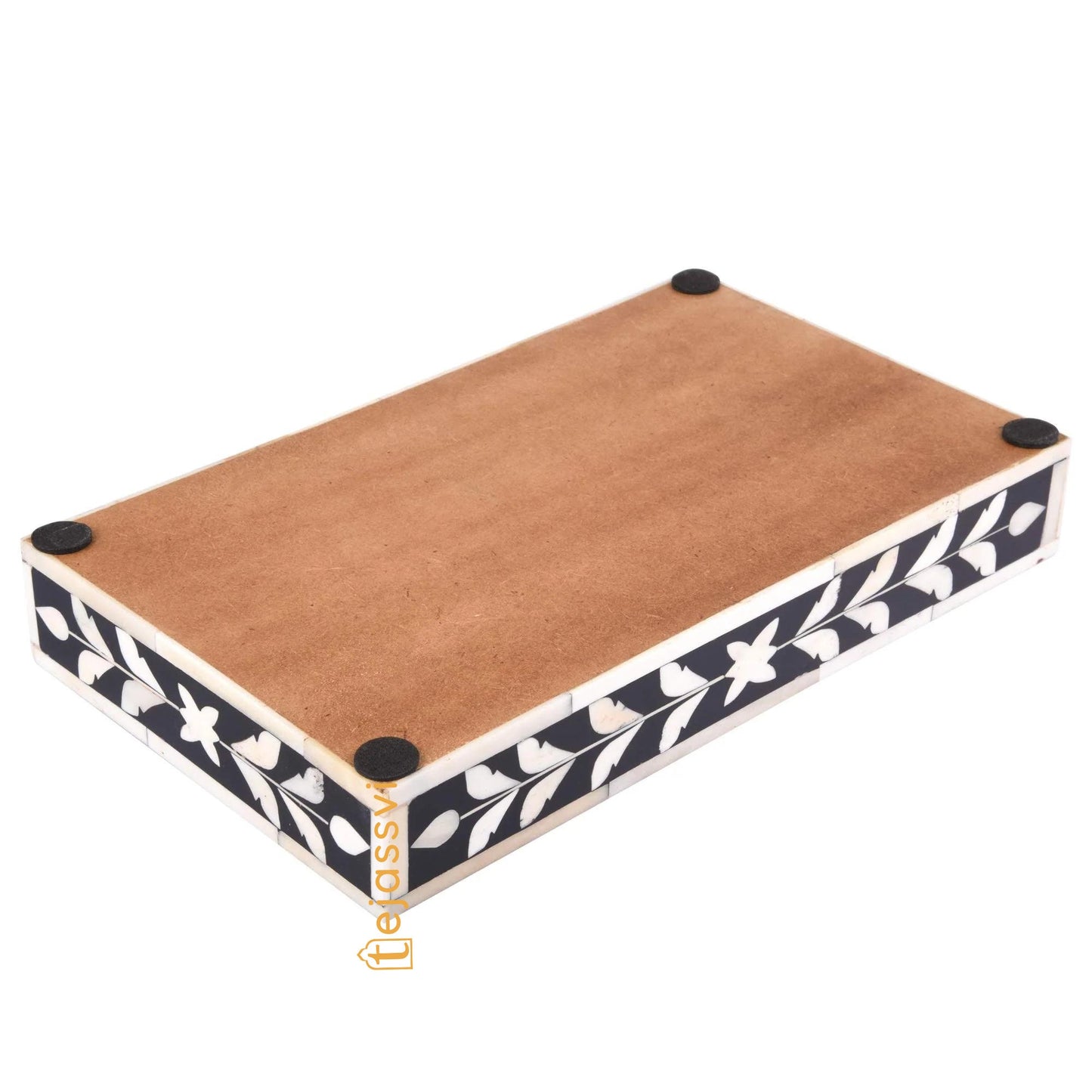 Bathroom Tray Parlour Whist Pattern Black & White 10x6 Inch | Bone Inlay Serving Tray, Bone Inlaid Rectangular Tray , Decorative tray