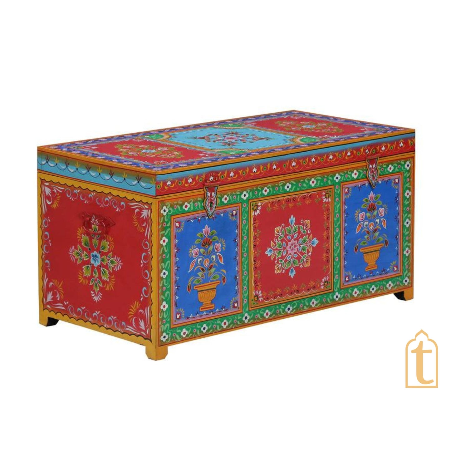 Indian Hand painted Solid Wood Hand-Painted Trunk | wooden storage large Box.