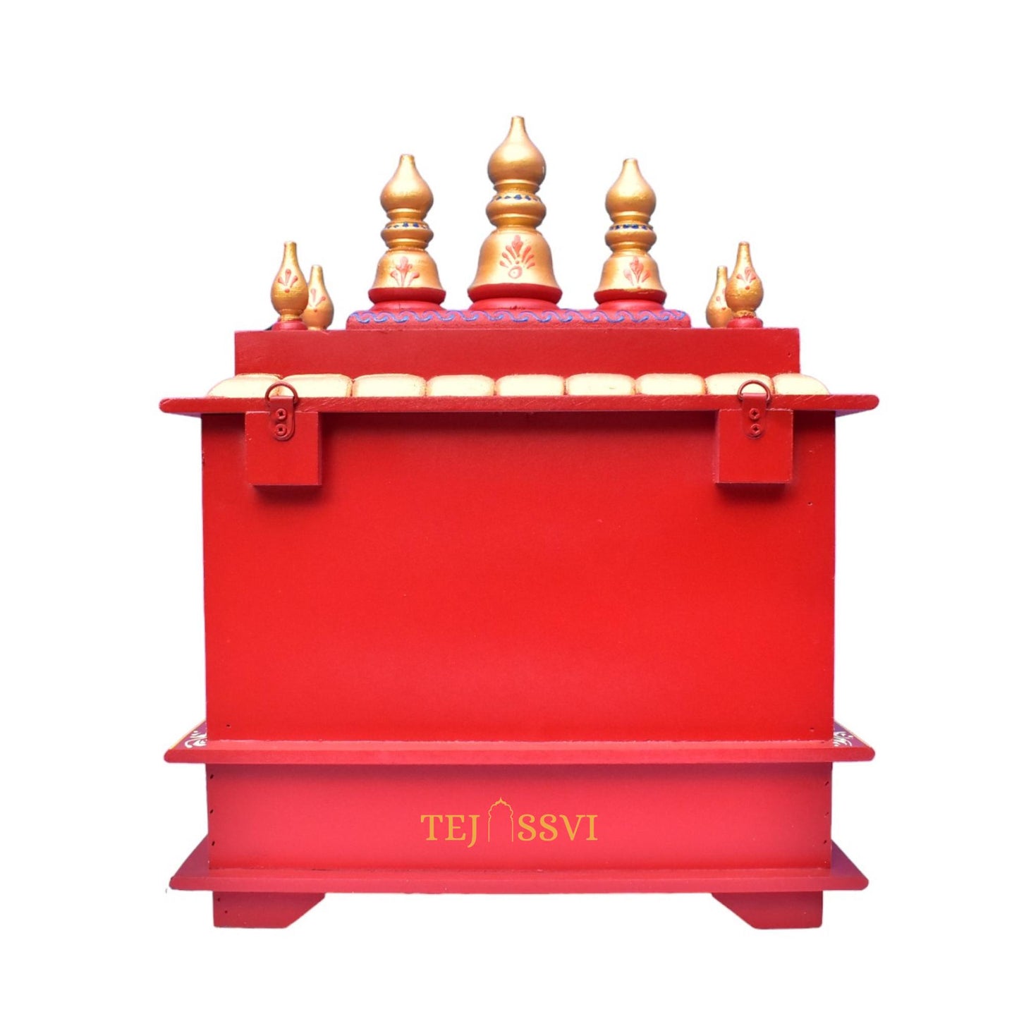 Red Wooden Open Temple Pooja Mandir | Beautiful Wall Hanging Small Wooden Temple for Home | Wooden Prayer Room, Alter, Shrine, Pooja Ghar