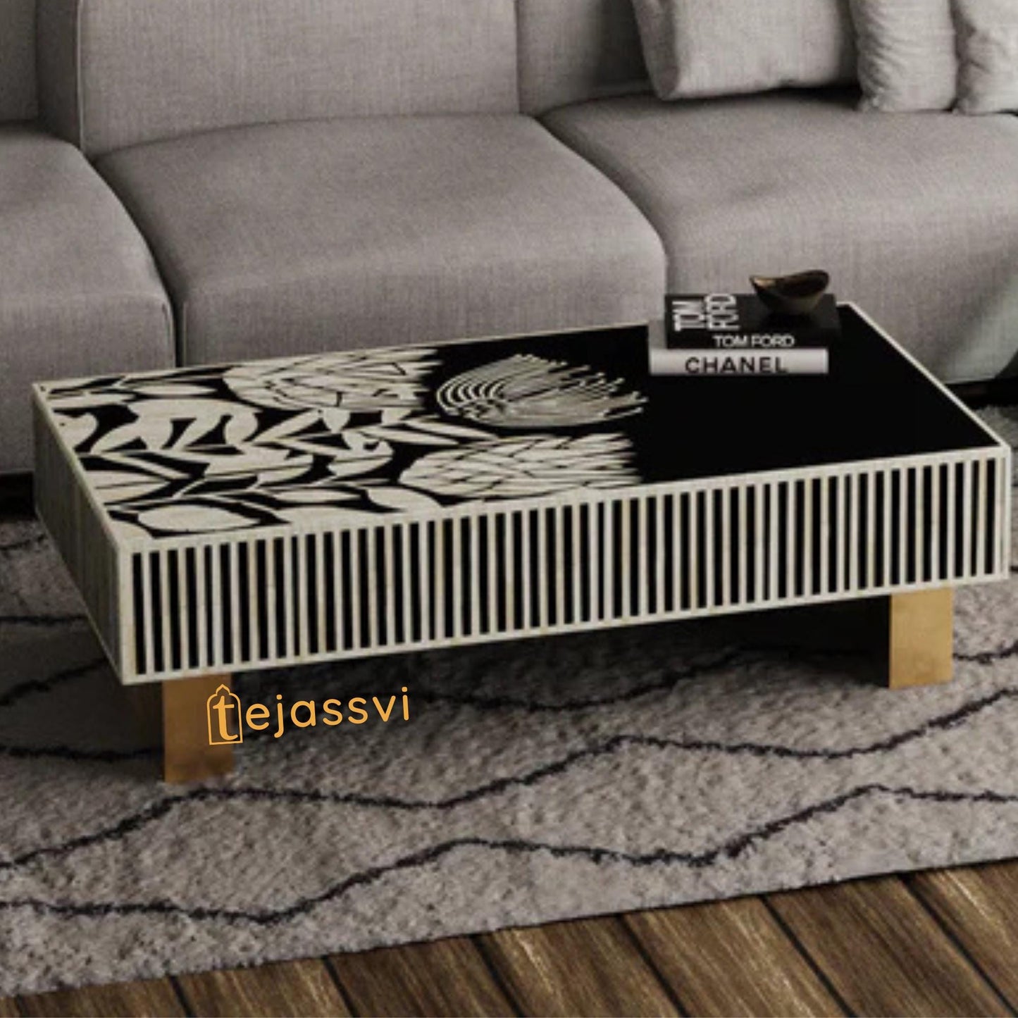 wooden Bone Inlay Rectangular Coffee Table, Centre Coffee Table, Wooden Furniture, Bone Inlay Cocktail Table/Wooden coffee table/Tea Table.