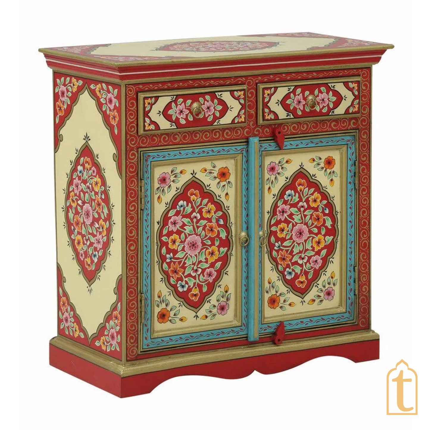 Hand-painted Wooden Chest of Drawers | Side Table | Chest of Drawers for Living Room, Traditional Side Table with Drawers, wooden furniture.