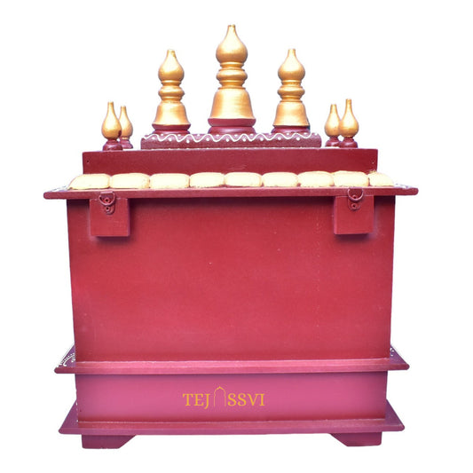 Brown Wooden Open Temple Pooja Mandir | Beautiful Wall Hanging Small Wooden Temple for Home | Wooden Prayer Room, Alter, Shrine, Pooja Ghar
