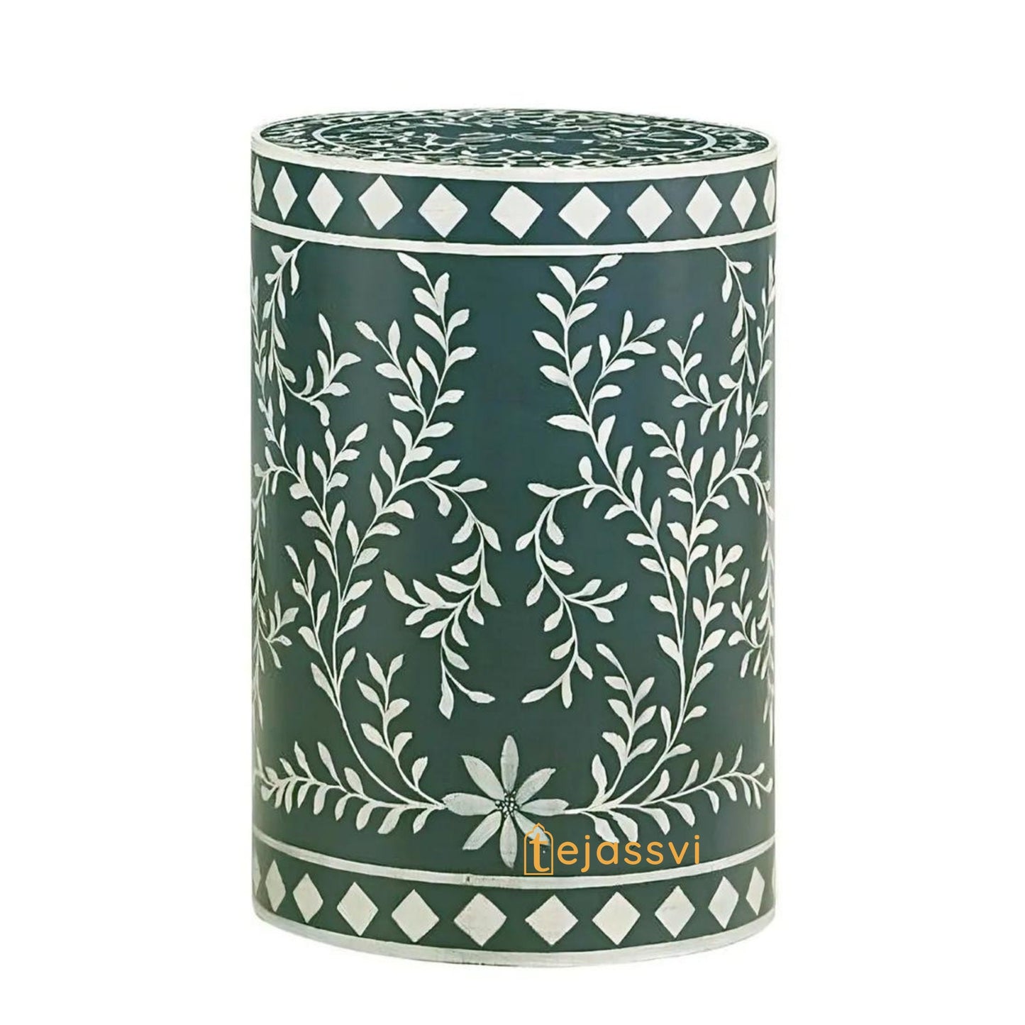 Bone Inlay Handmade Modern Cylindrical Design Side Table | Bone Inlay Stool | Bone Inlay Antique sofa side Table/MOP Modern Luxury Furniture