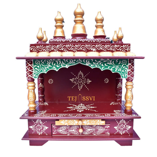 Brown Wooden Open Temple Pooja Mandir | Beautiful Wall Hanging Small Wooden Temple for Home | Wooden Prayer Room, Alter, Shrine, Pooja Ghar