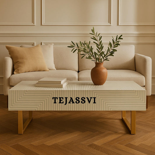 Handmade Modern Striped Pattern Coffee Table/Bone Inlay Wooden Coffee Table/Wooden Furniture/Rectangle CoffeeTable/Bone Inlay Cocktail Table