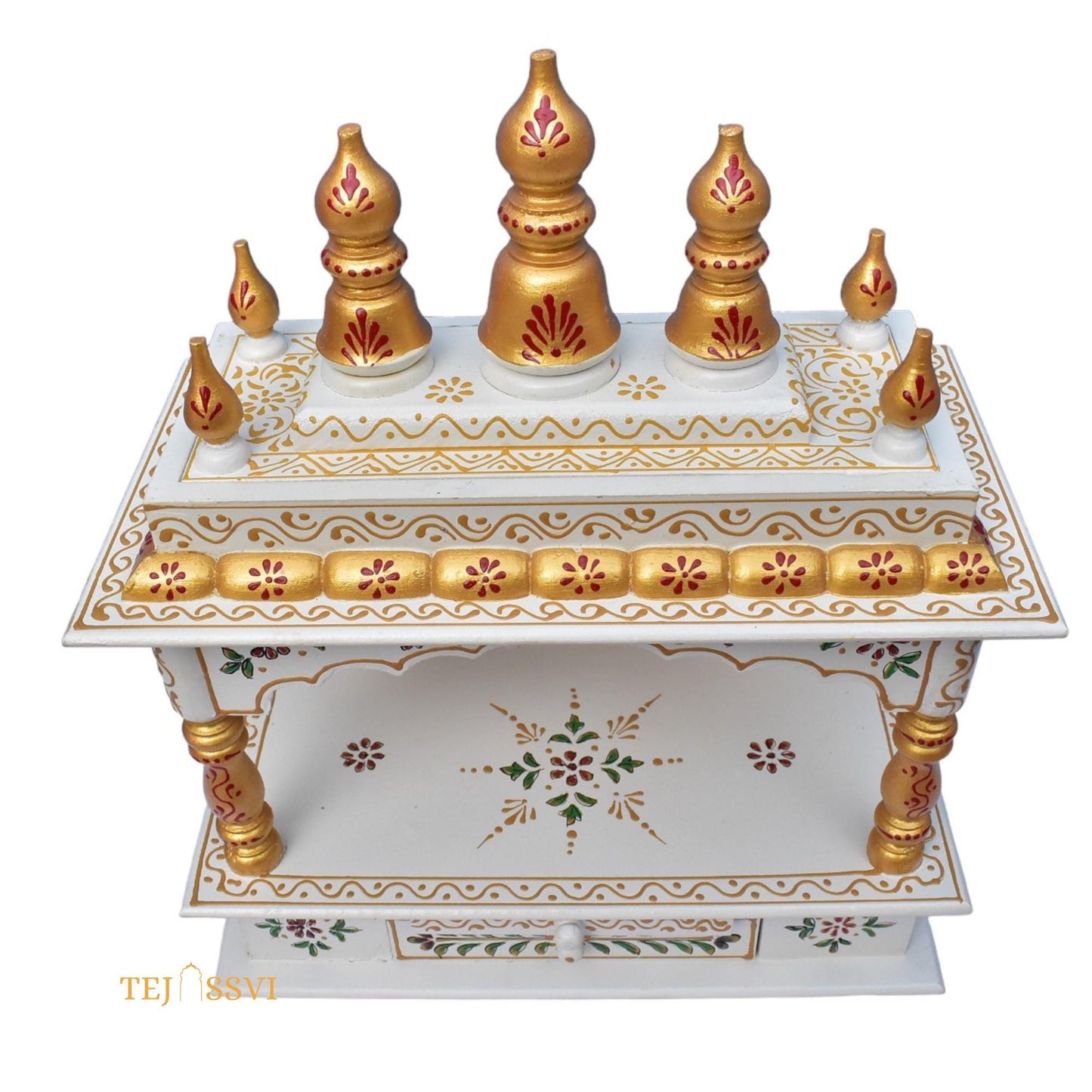 Wooden Open Temple Pooja Mandir | Beautiful Wall Hanging Small Wooden Temple for Home | Wooden Prayer Room Alter Shrine Handmade Pooja Ghar