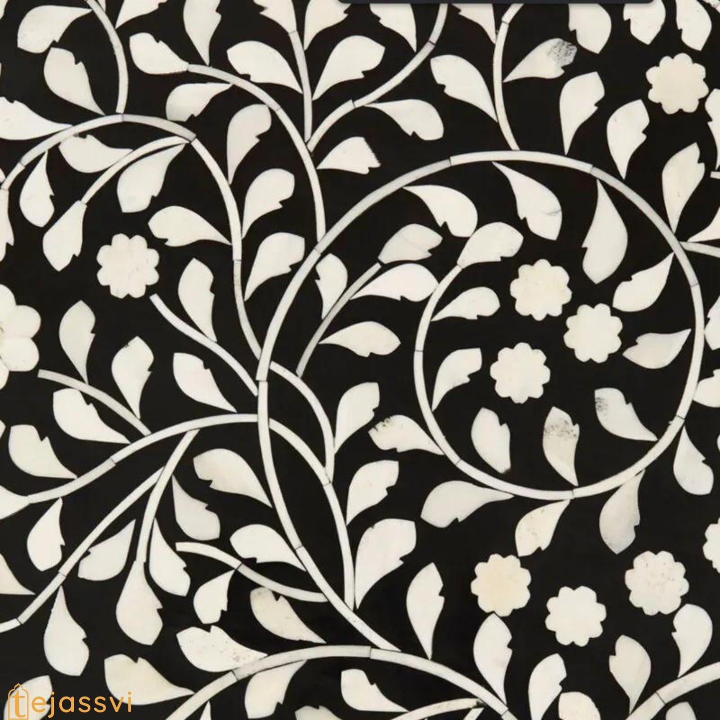 Bone Inlay Tray Coffee Table in Black & White Finish | Center table, BONE INLAY Round End TABLE, Floral design Cocktail Table.