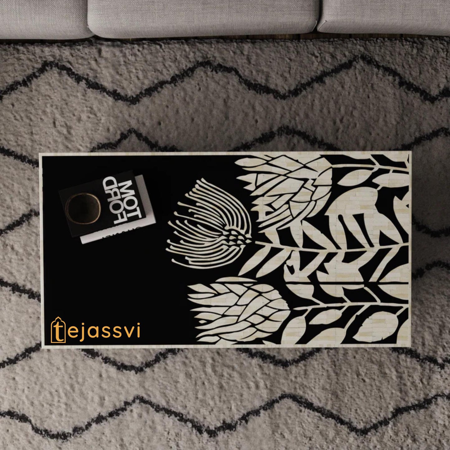 wooden Bone Inlay Rectangular Coffee Table, Centre Coffee Table, Wooden Furniture, Bone Inlay Cocktail Table/Wooden coffee table/Tea Table.