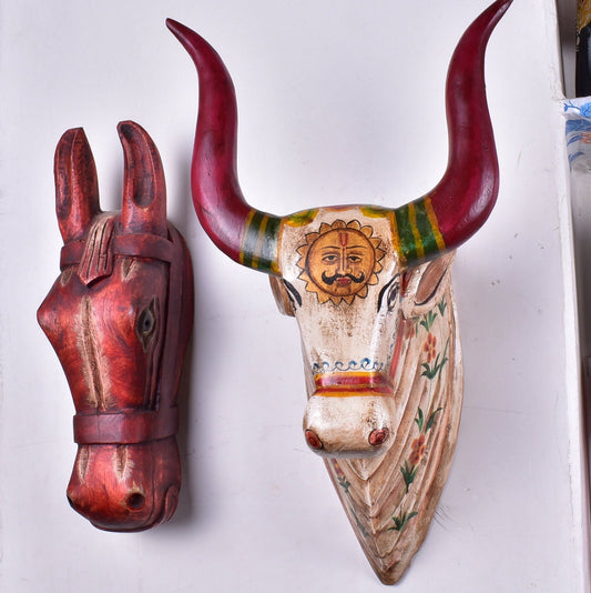Wooden Horse Head Wall Hanging | Solid Wood Horse Head Wall Décor | Antique Wooden Horse Statue / Handmade Hand Carved Horse.
