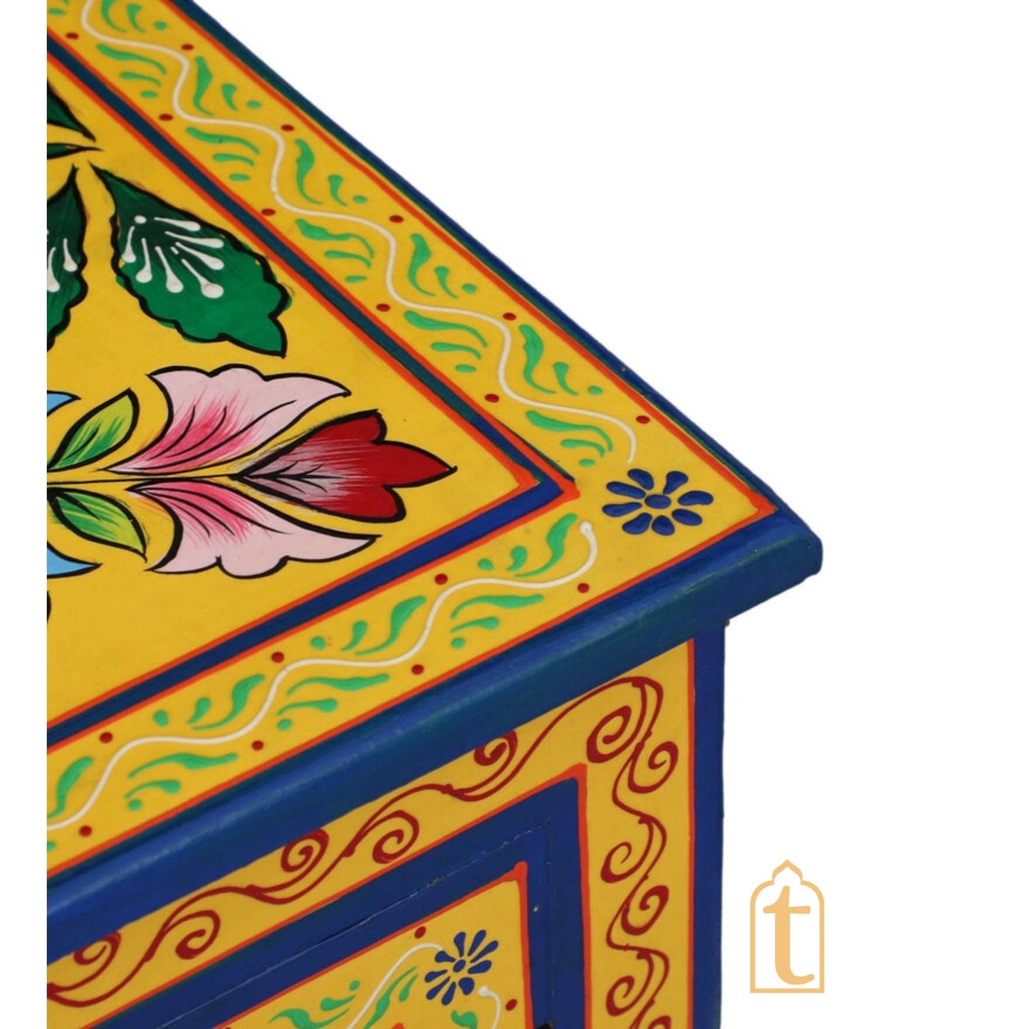 Hand paint Solid Wood Bedside Cabinet With 1 Door In Yellow Colour, night stand hand paint night lamp stand.