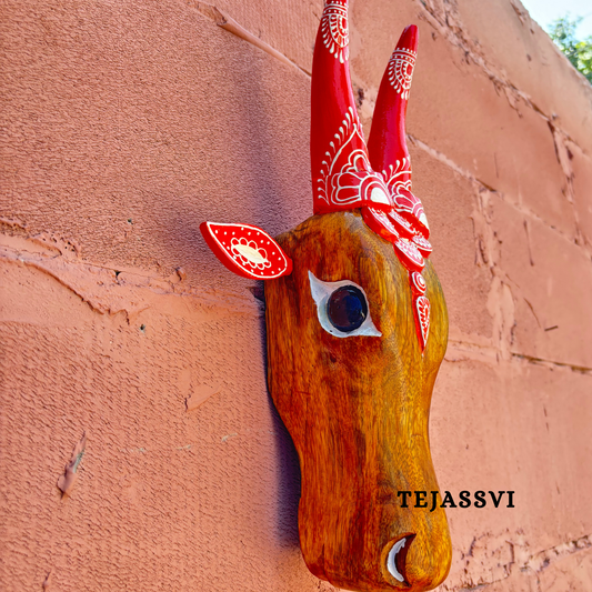 16 Wooden Cow Head | Bull | Nandi Head Mask Wall Décor. Wooden Wall Hanging. Ethnic Indian Art Best Minimalist Gift Idea for Christmas/Diwali